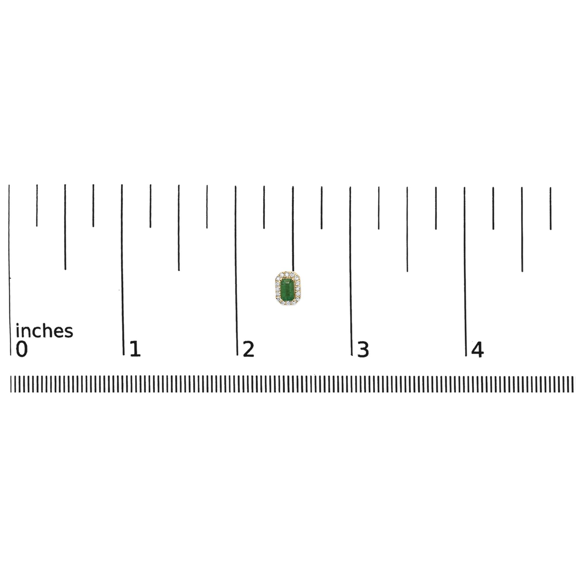 14K Yellow Gold Green Emerald and 1/8 Cttw Diamond Halo Octagonal Shaped Stud Earrings  (I-J Color, I1-I2 Clarity)