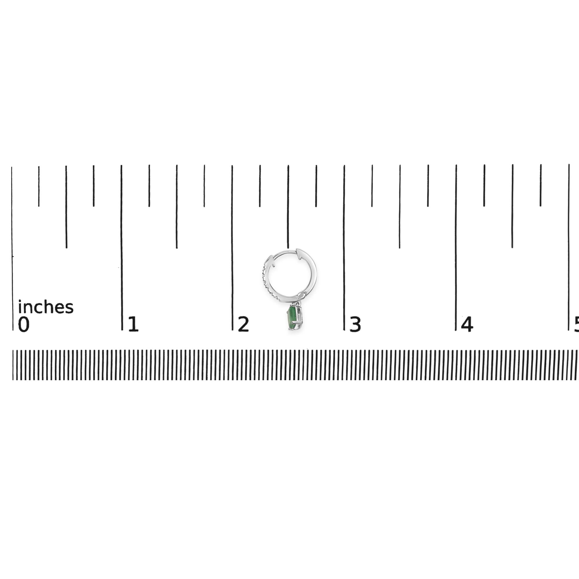 10K White Gold Oval Green Emerald and 1/8 Cttw Diamond Drop Earrings  (I-J Color, I1-I2 Clarity)