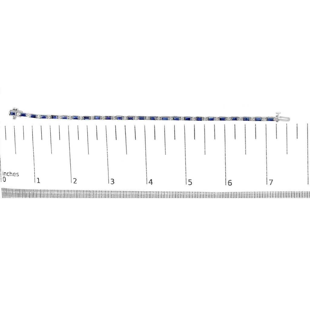 14K White Gold 1 1/10 Cttw Diamond and Blue Sapphire Alternating Link Tennis Bracelet (I-J Color, SI2-I1 Clarity) - 7" Inches