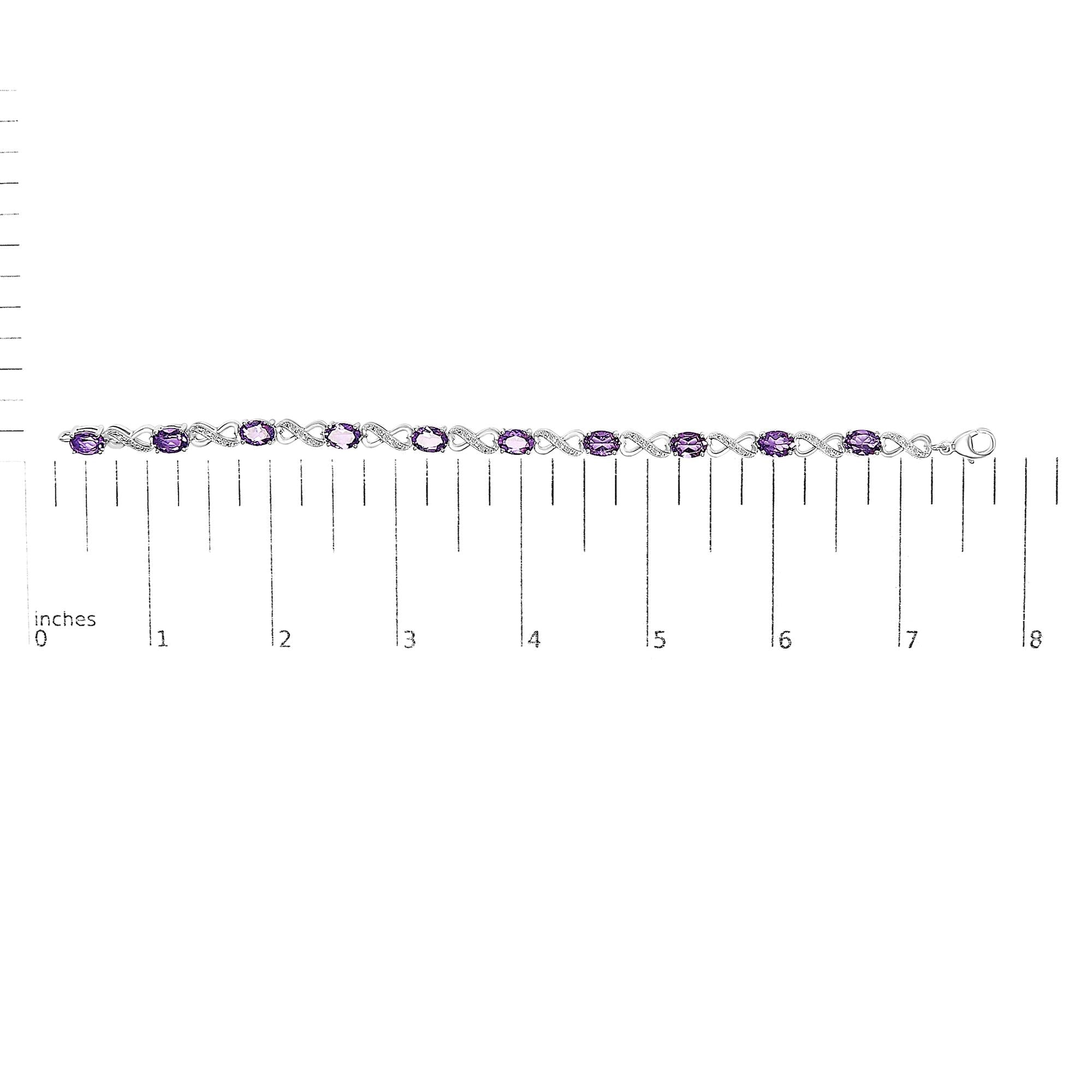 .925 Sterling Silver Oval Purple Amethyst and Diamond Infinity Link Bracelet (I-J Color, I1-I2 Clarity) - 7" Inches