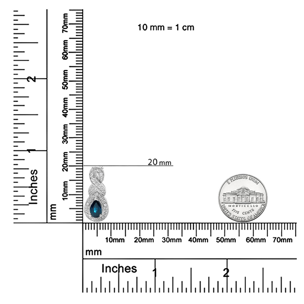 Collier pendentif en argent sterling 925, 6 x 4 mm, saphir poire et diamants, taille goutte, 45,7 cm (couleur haute, pureté SI1-SI2)