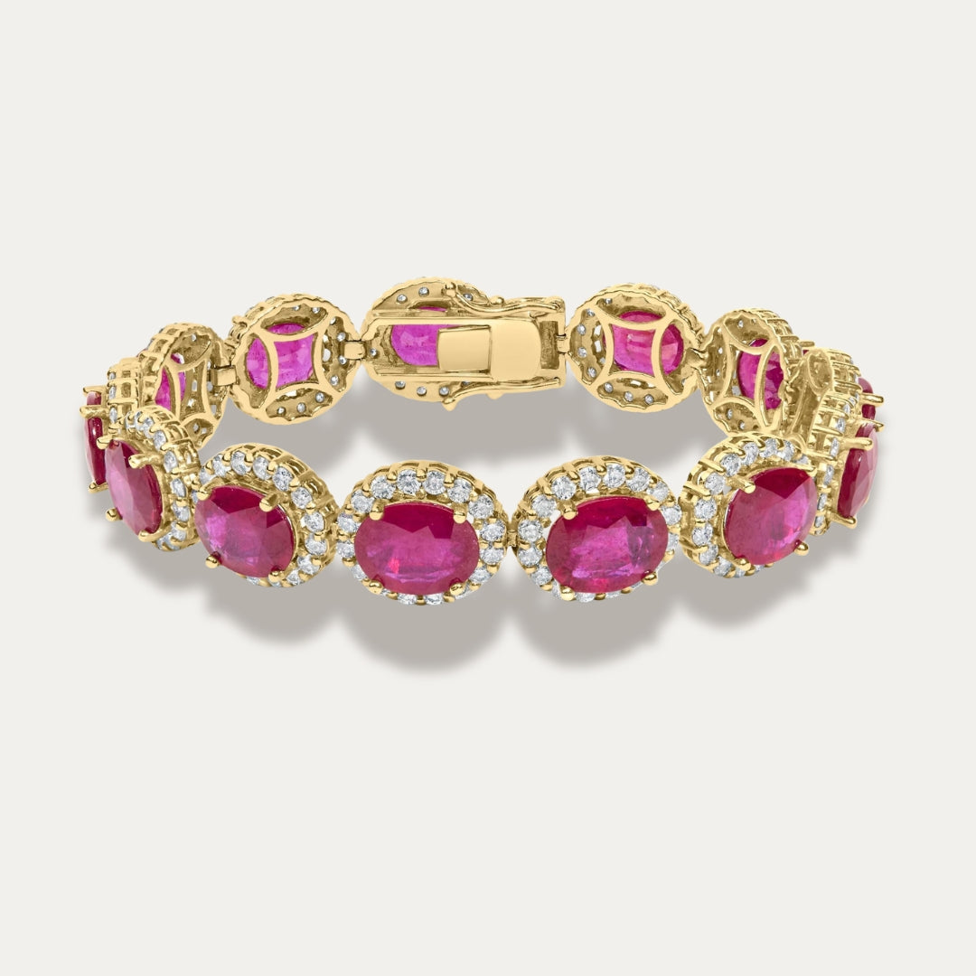 Erzulienne Natural Red Ruby Halo Link Bracelet