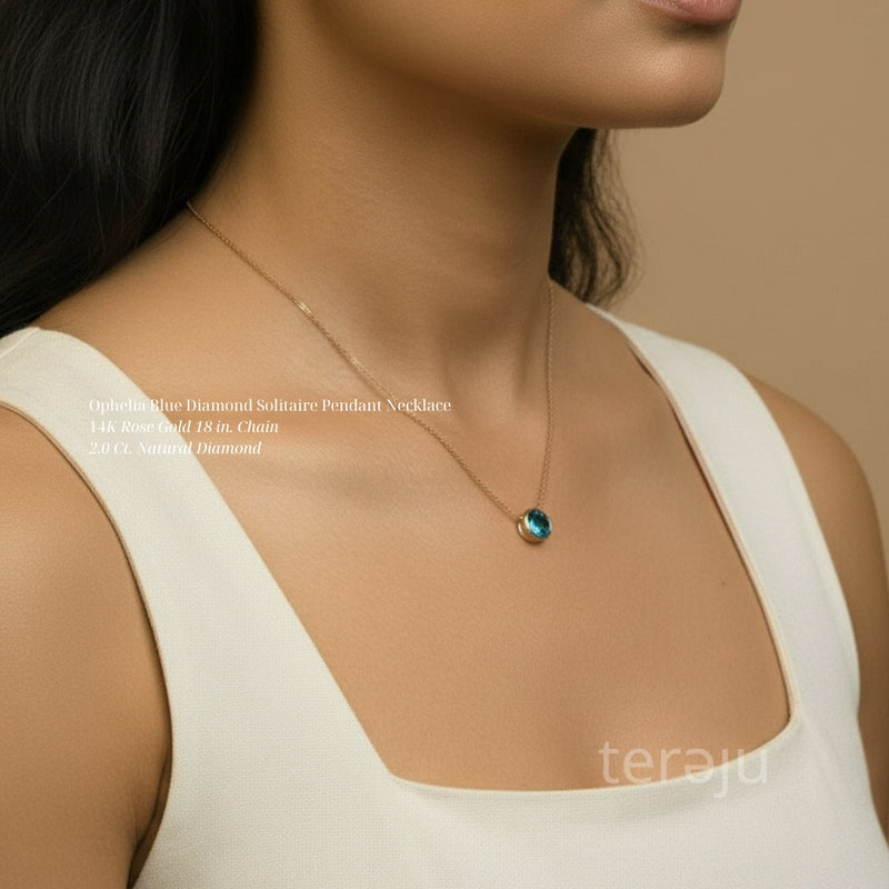 Ophelia Blue Diamond Solitaire Pendant Necklace
