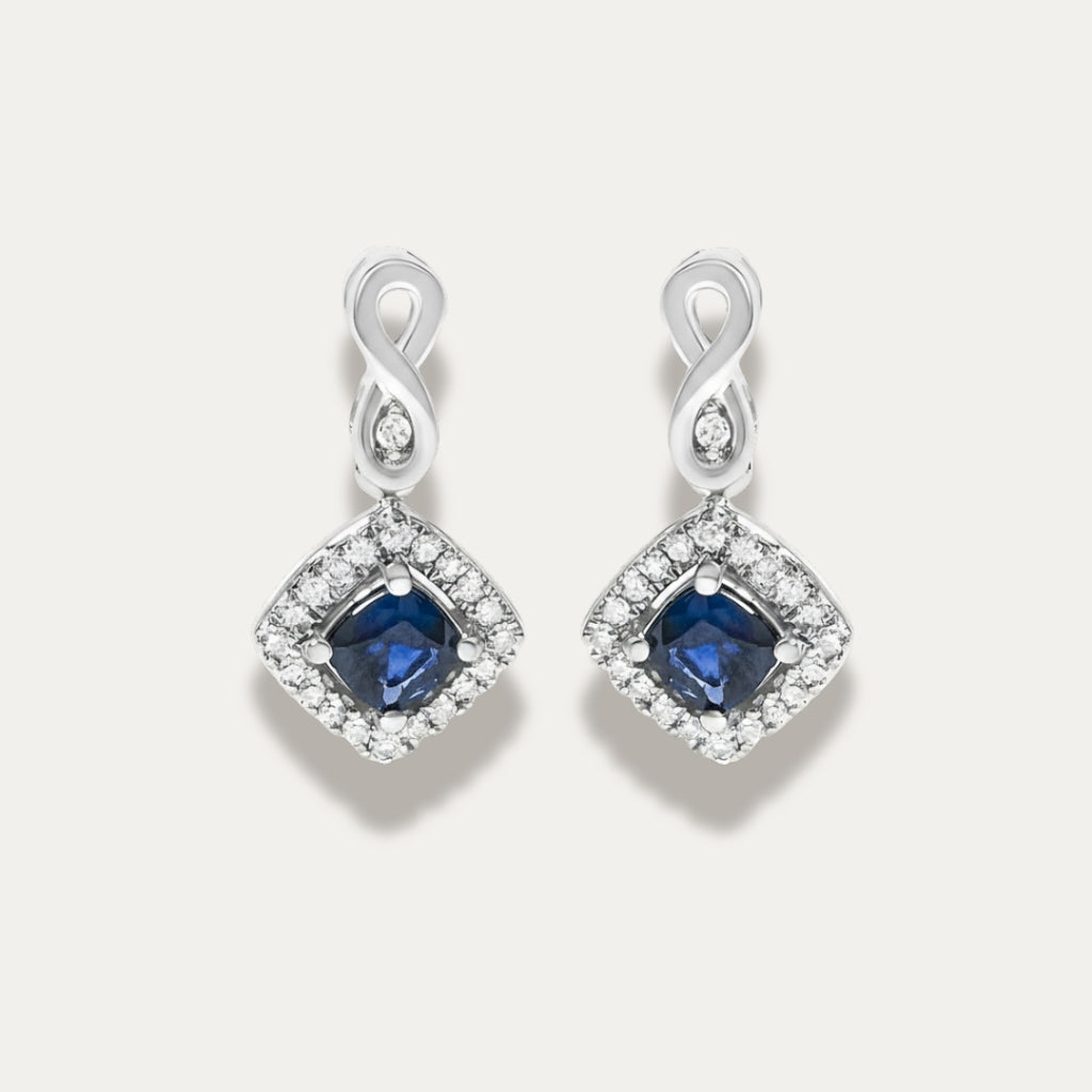 Azur Halo Cushion Shaped Drop Earrings