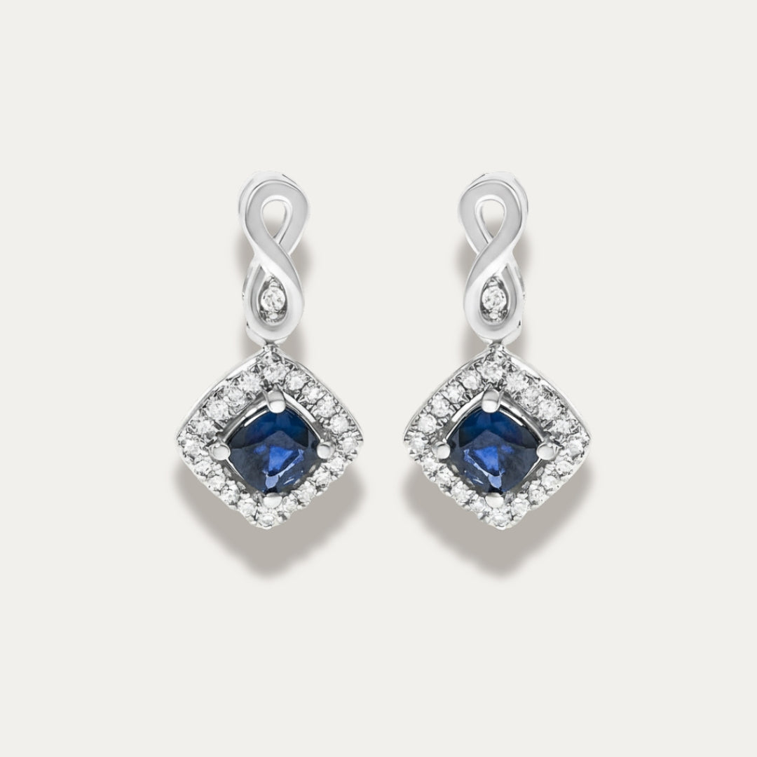 Azur Halo Cushion Shaped Drop Earrings
