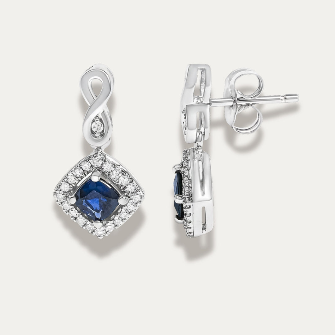 Azur Halo Cushion Shaped Drop Earrings