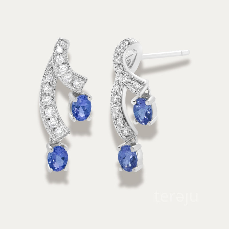 Ines Blue Tanzanite Drop Stud Earrings