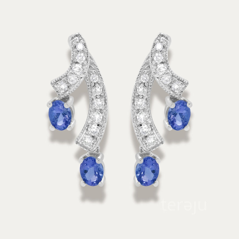 Ines Blue Tanzanite Drop Stud Earrings