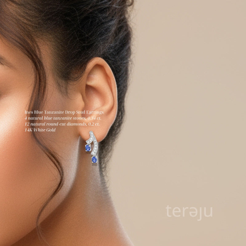Ines Blue Tanzanite Drop Stud Earrings